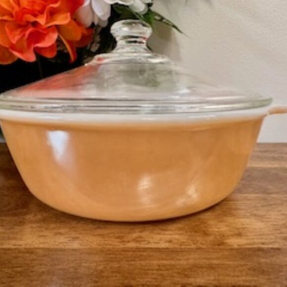 Fire King Peach Lustre Copper Tint Casserole Dish with Lid Vintage Anchor Hockin - Picture 2 of 7